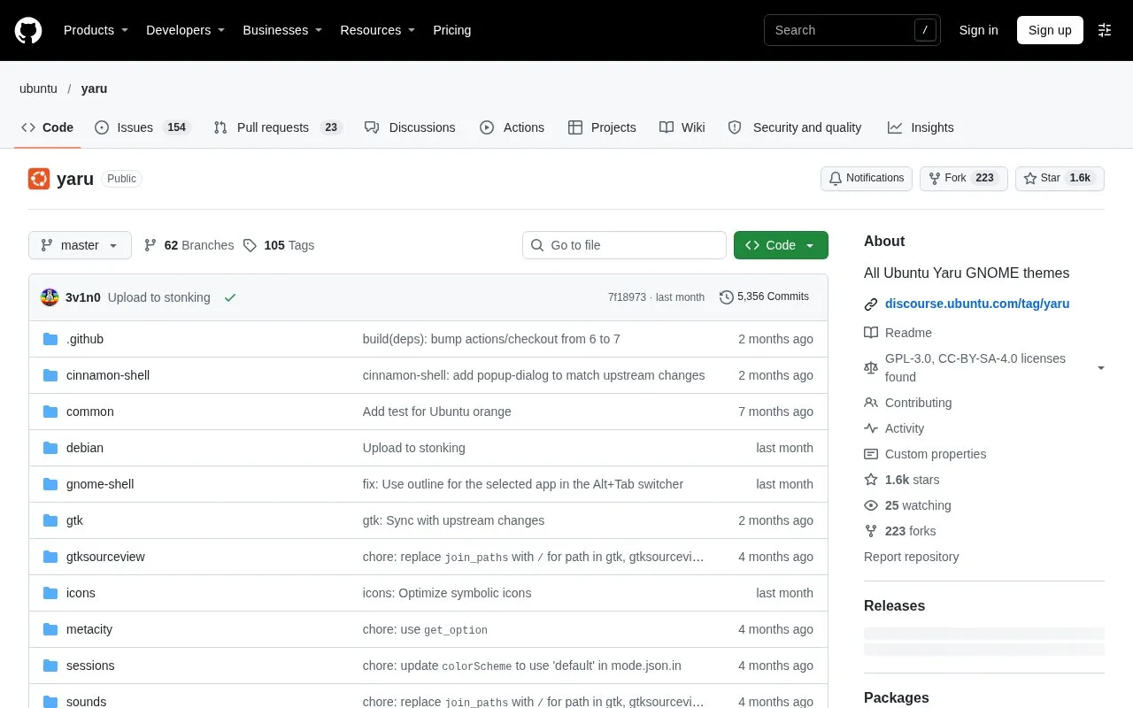 Screenshot of the Yaru homepage