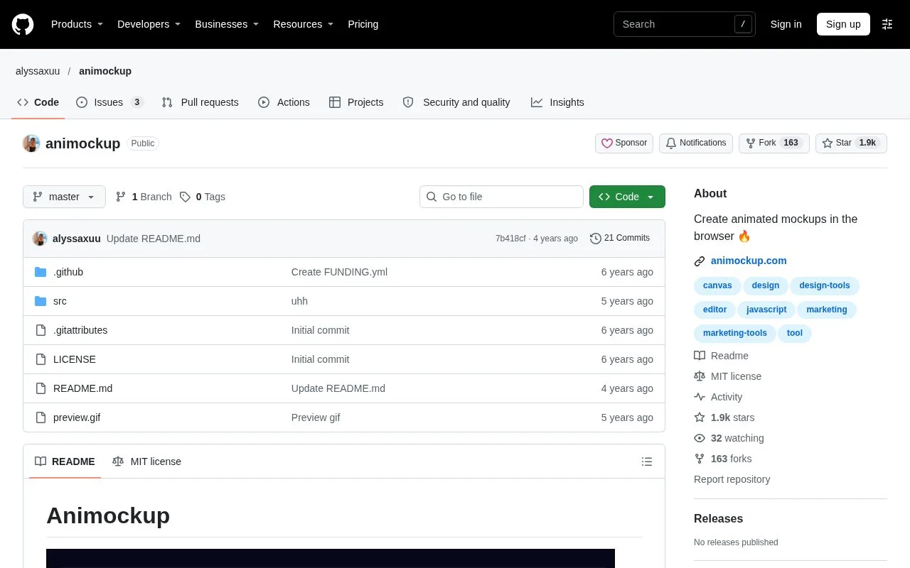 Screenshot of the Animockup homepage