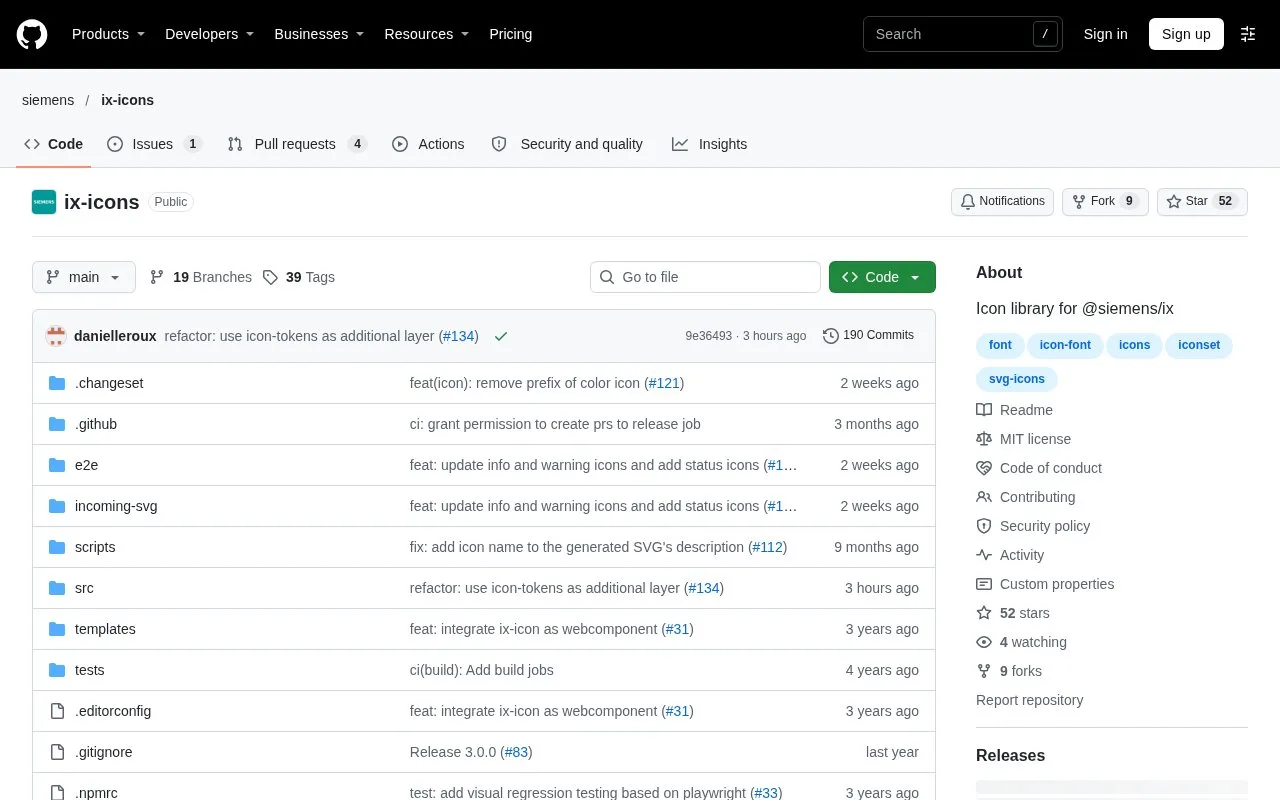 Screenshot of the Siemens Industrial Experience Icons homepage