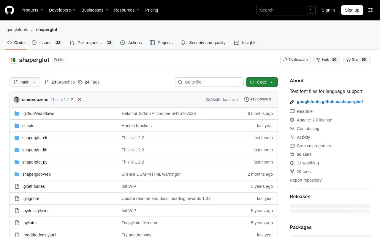 Screenshot of the Shaperglot homepage