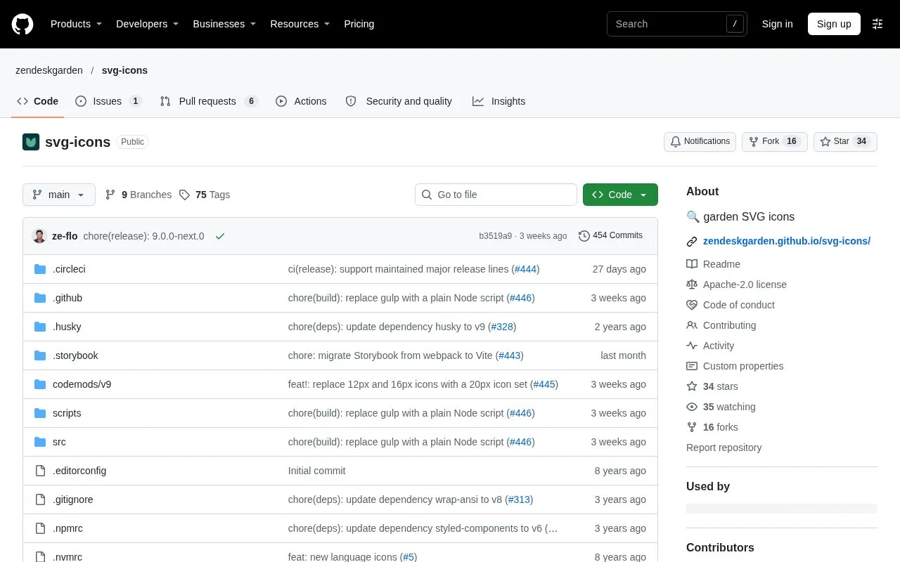 Screenshot of the Garden SVG Icons homepage
