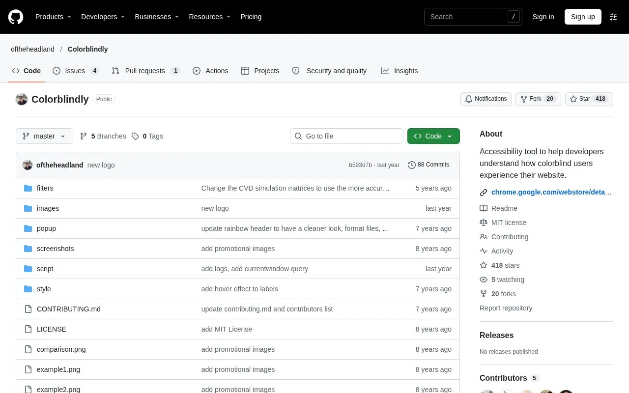 Screenshot of the Colorblindly homepage