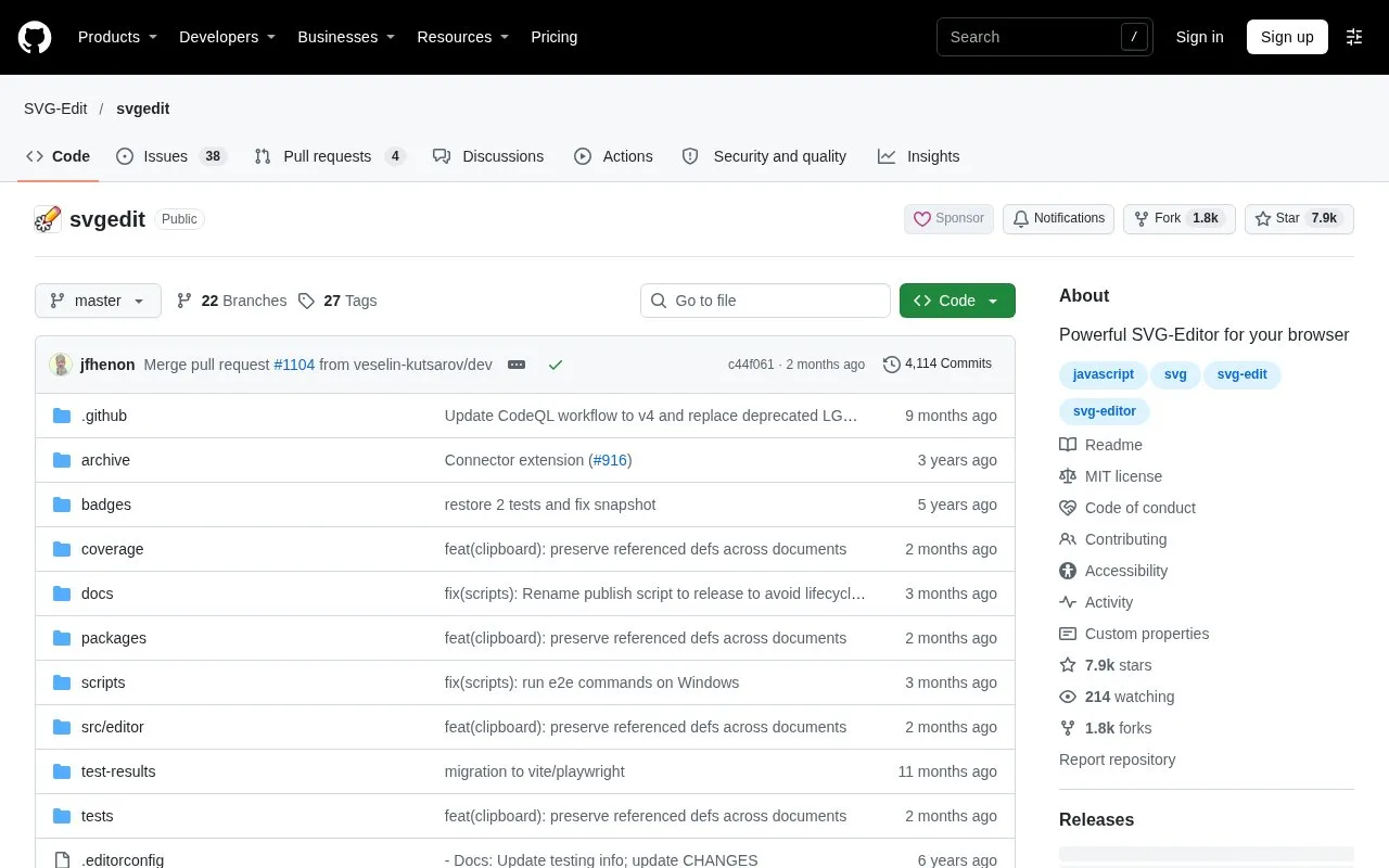 Screenshot of the SVGEdit homepage