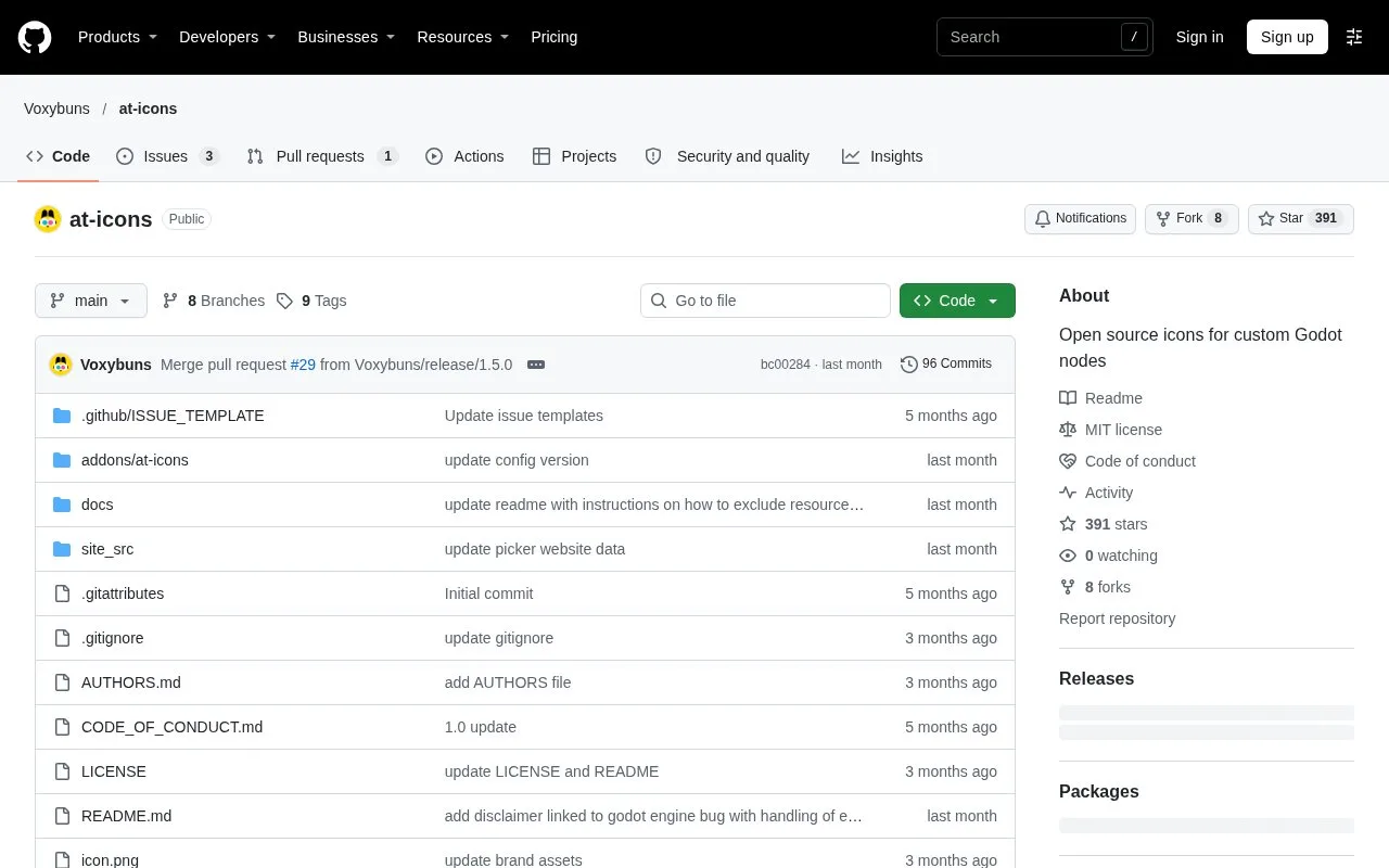 Screenshot of the @icons homepage