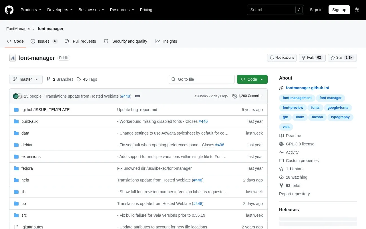 Screenshot of the Font Manager homepage