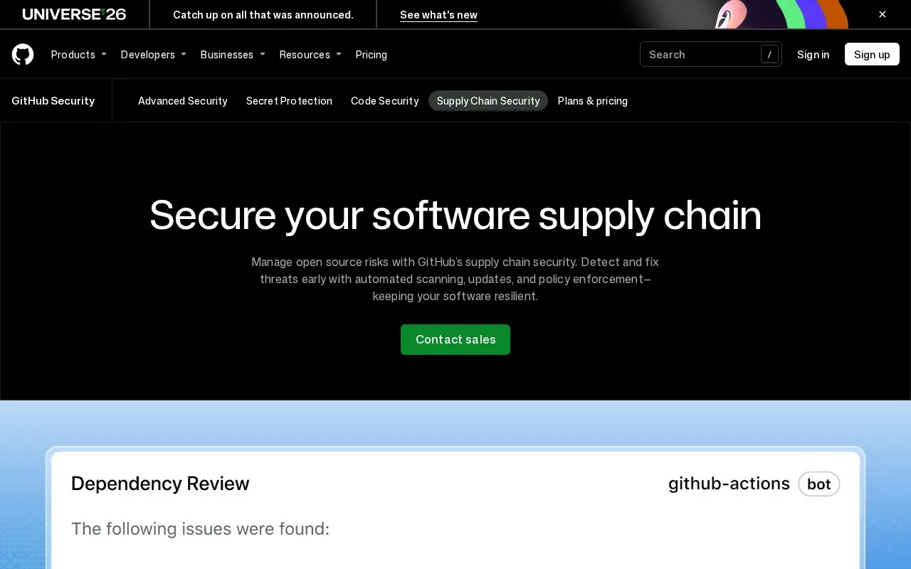 Screenshot of the Dependabot homepage