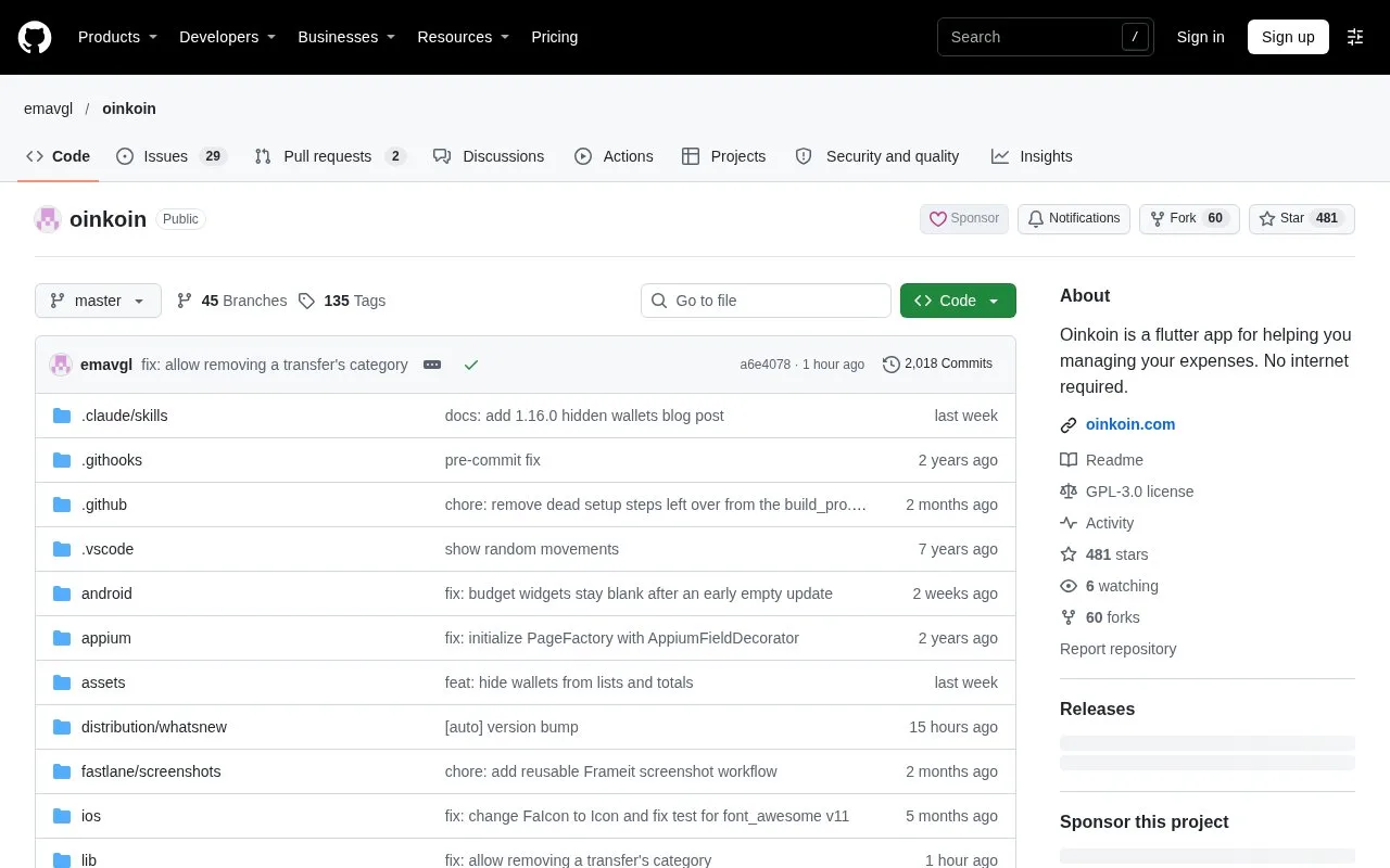 Screenshot of the Oinkoin homepage