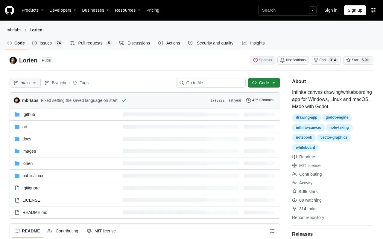 Screenshot of the Lorien homepage