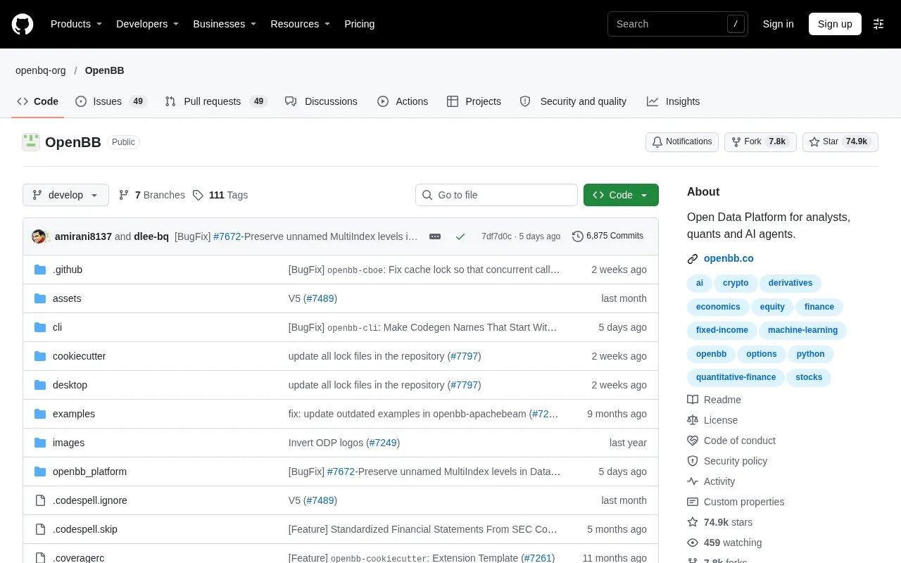 Screenshot of the OpenBB Open Data Platform homepage
