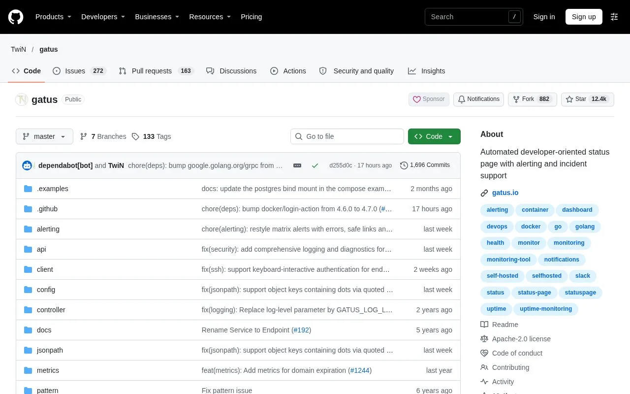 Screenshot of the Gatus homepage