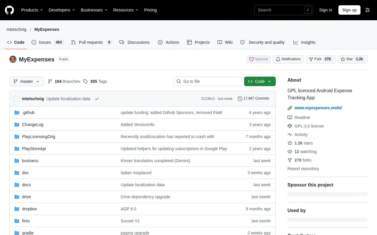 Screenshot of the My Expenses homepage
