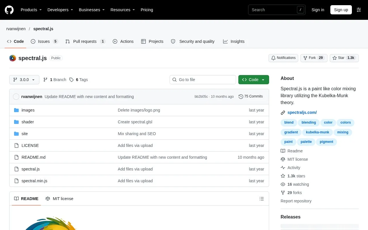 Screenshot of the Spectral.js homepage