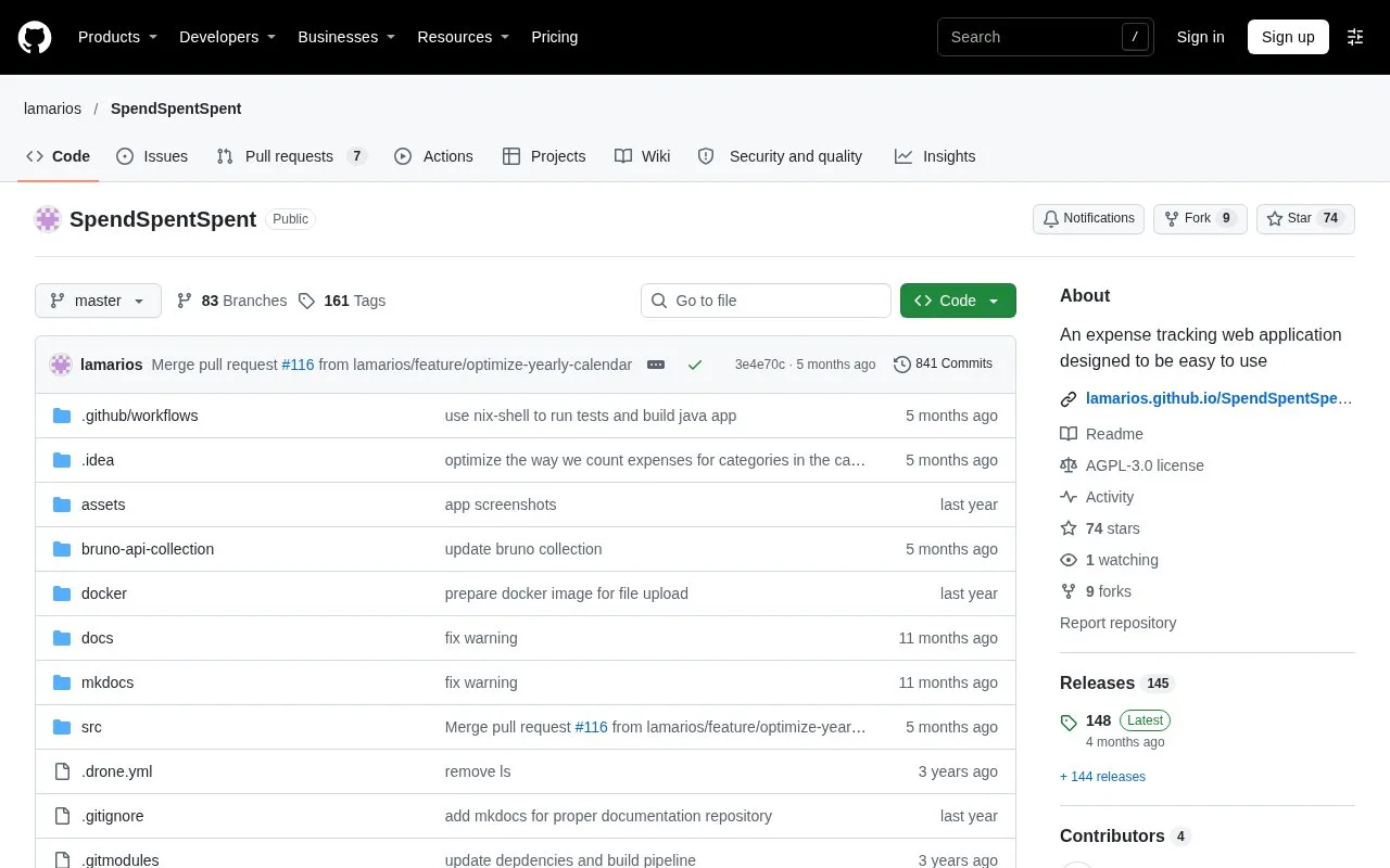 Screenshot of the SpendSpentSpent homepage
