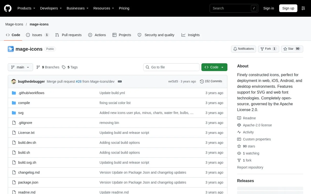 Screenshot of the Mage Icons homepage