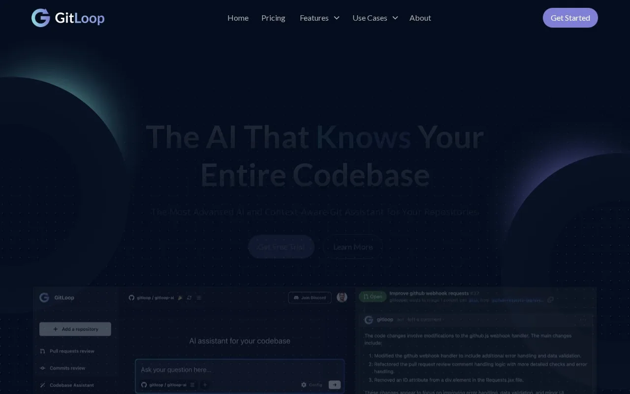 Screenshot of the GitLoop homepage
