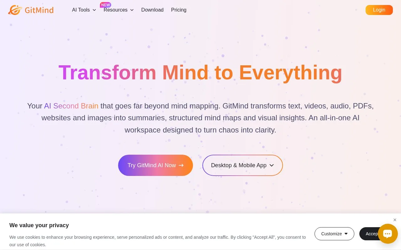 Screenshot of the GitMind homepage