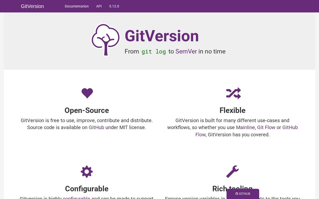 Screenshot of the GitVersion homepage