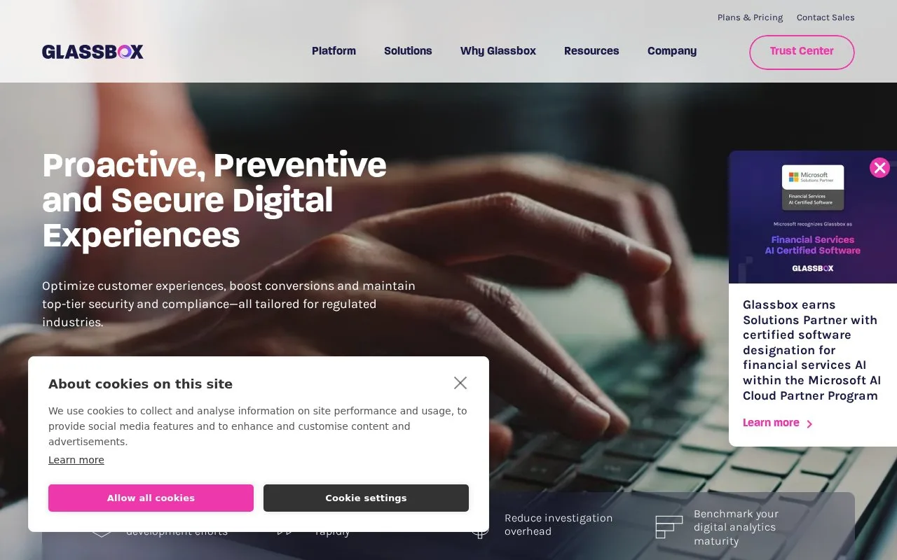 Screenshot of the Glassbox homepage