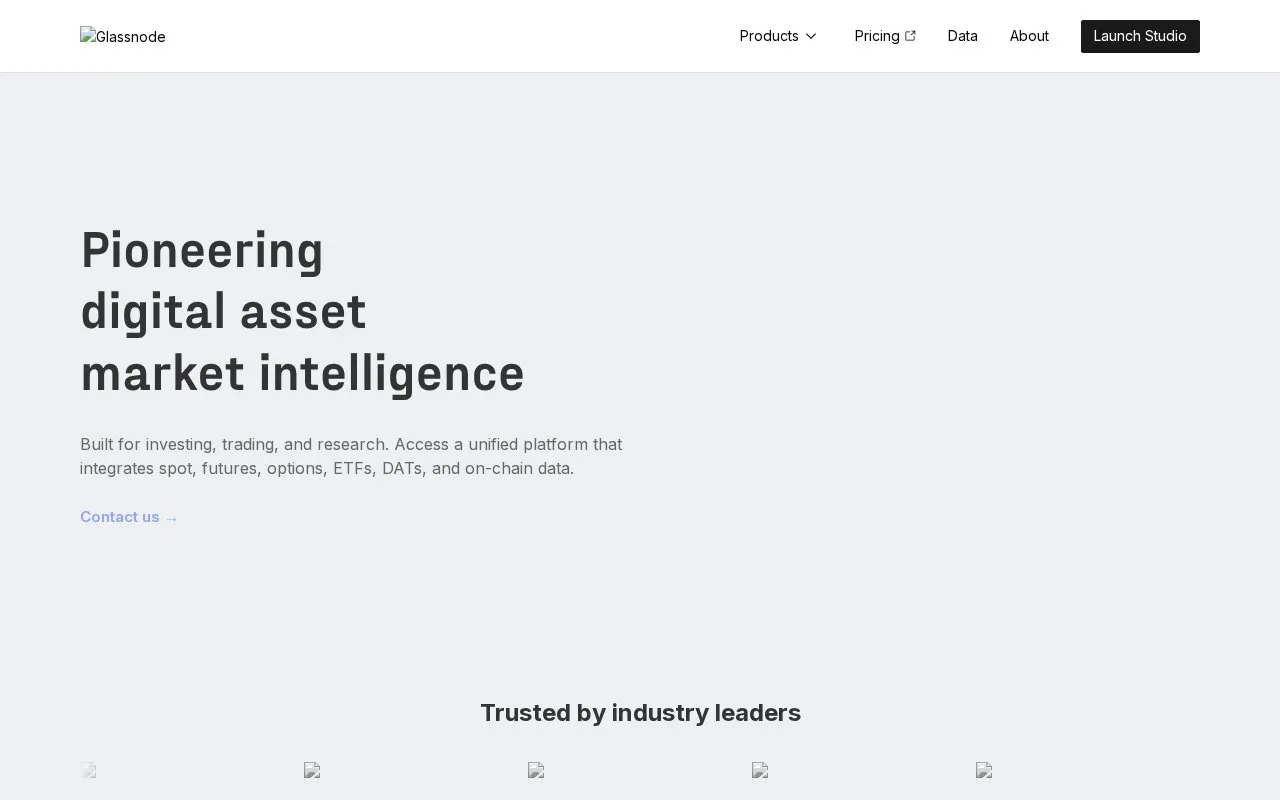 Screenshot of the Glassnode homepage