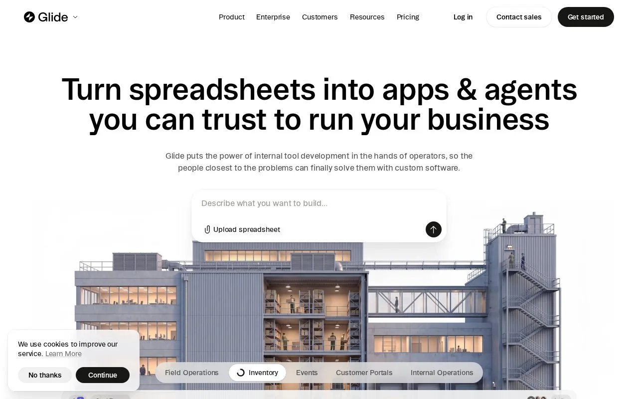 Screenshot of the Glide homepage