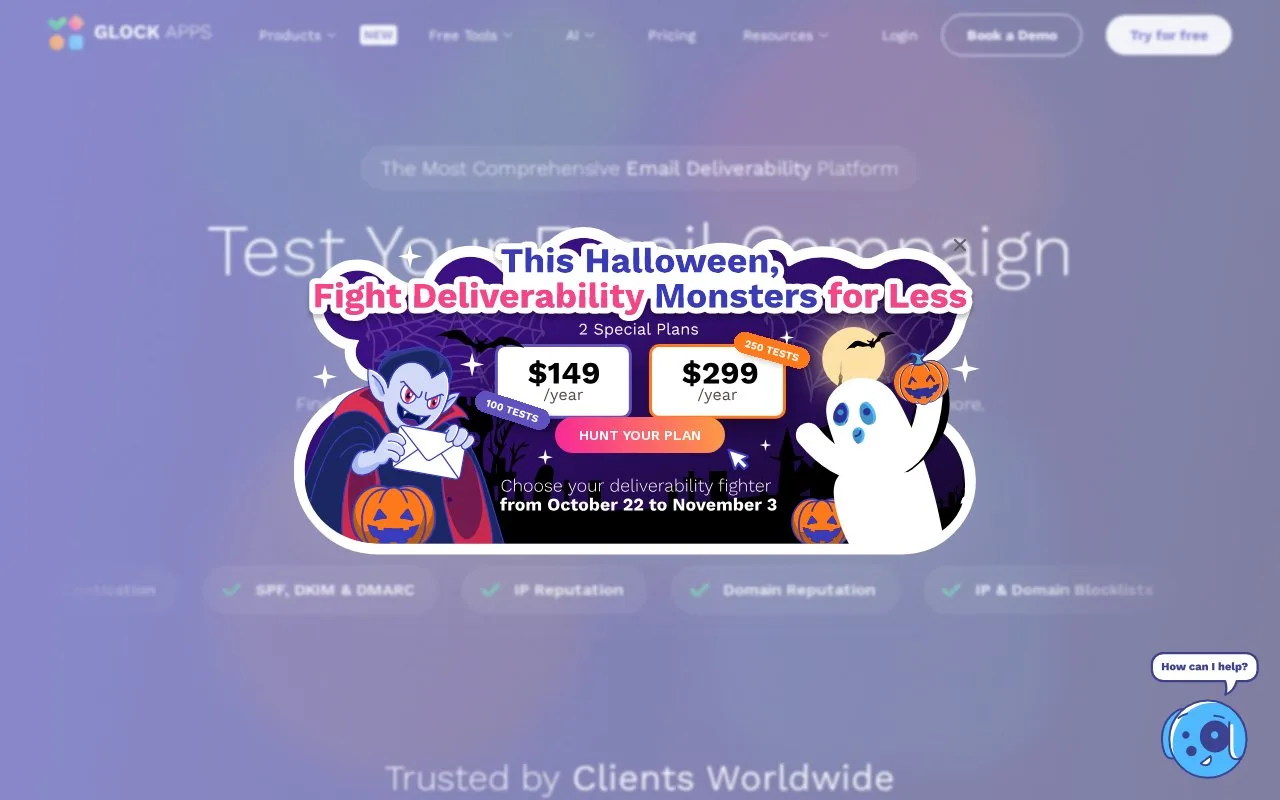 Screenshot of the GlockApps homepage