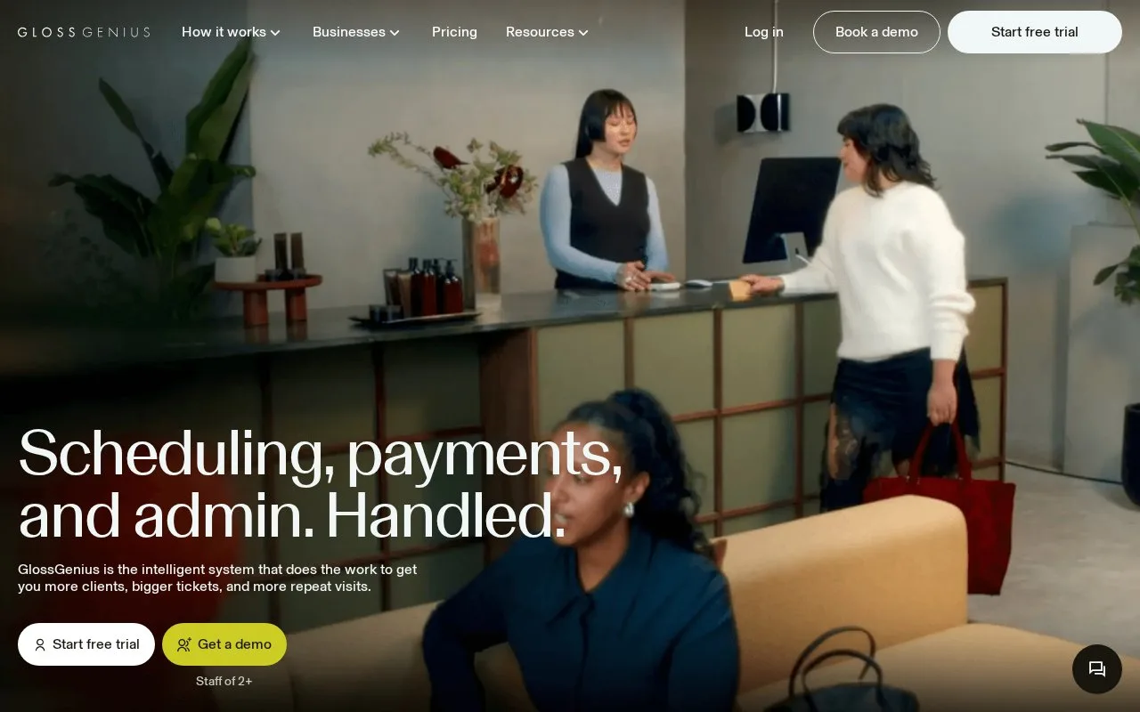 Screenshot of the GlossGenius homepage