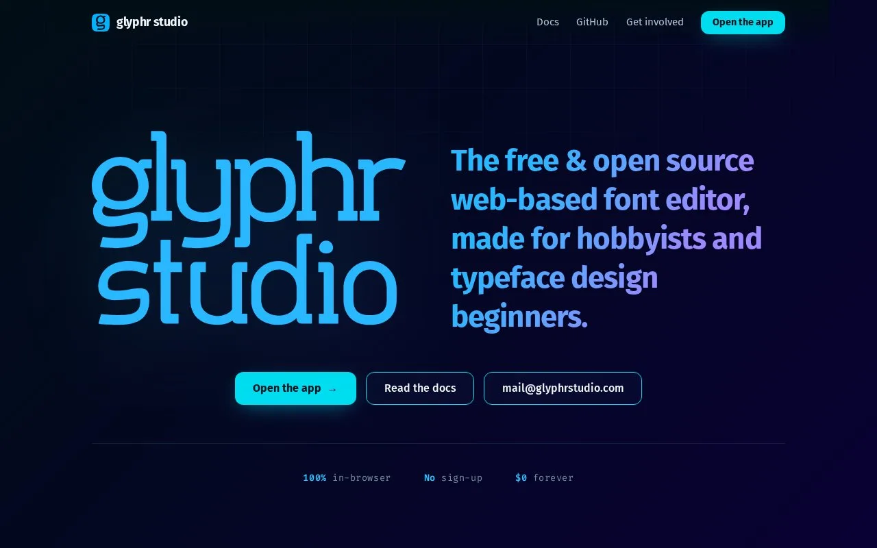 Screenshot of the Glyphr Studio homepage