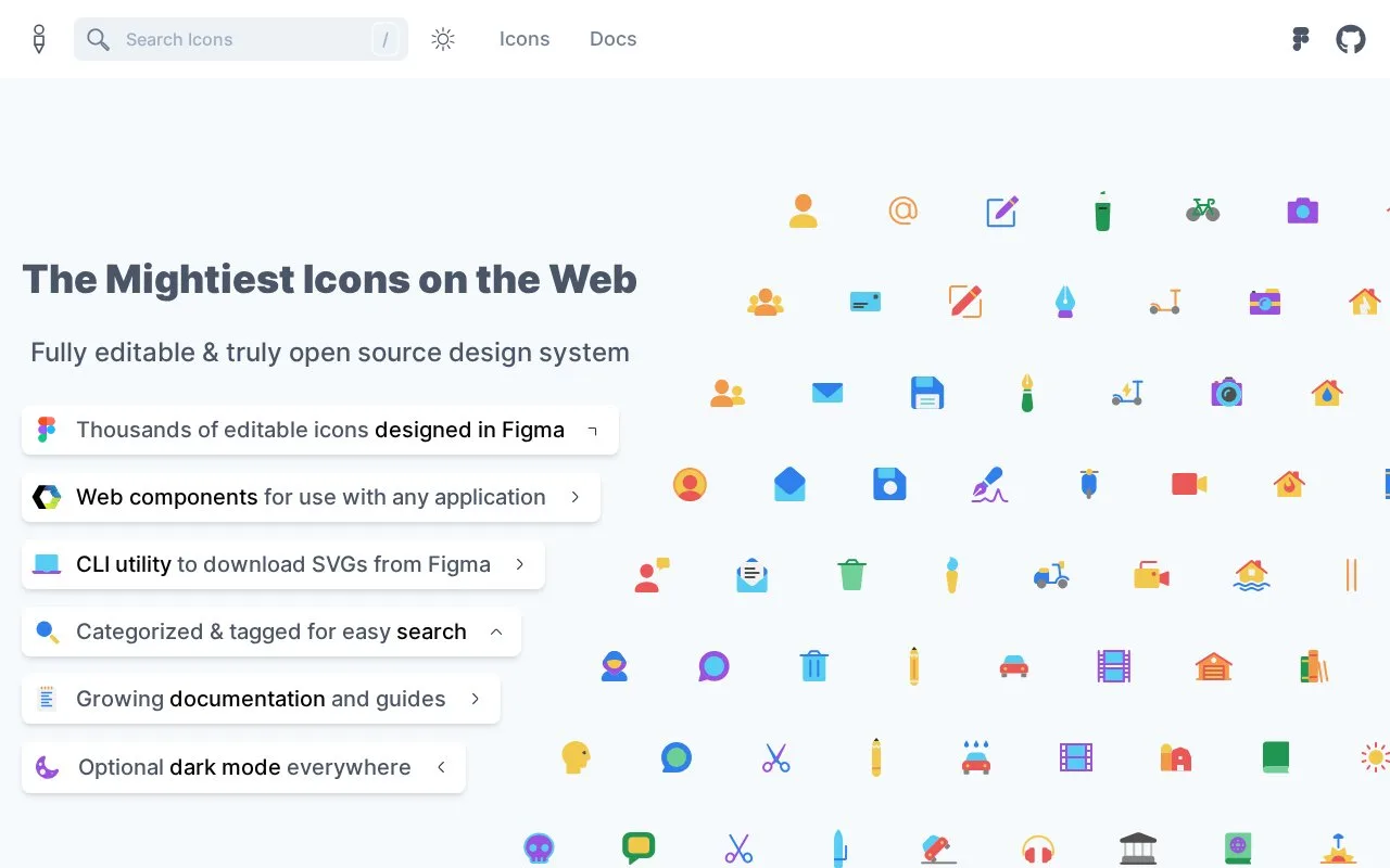 Screenshot of the Glyphs Icon Design System homepage