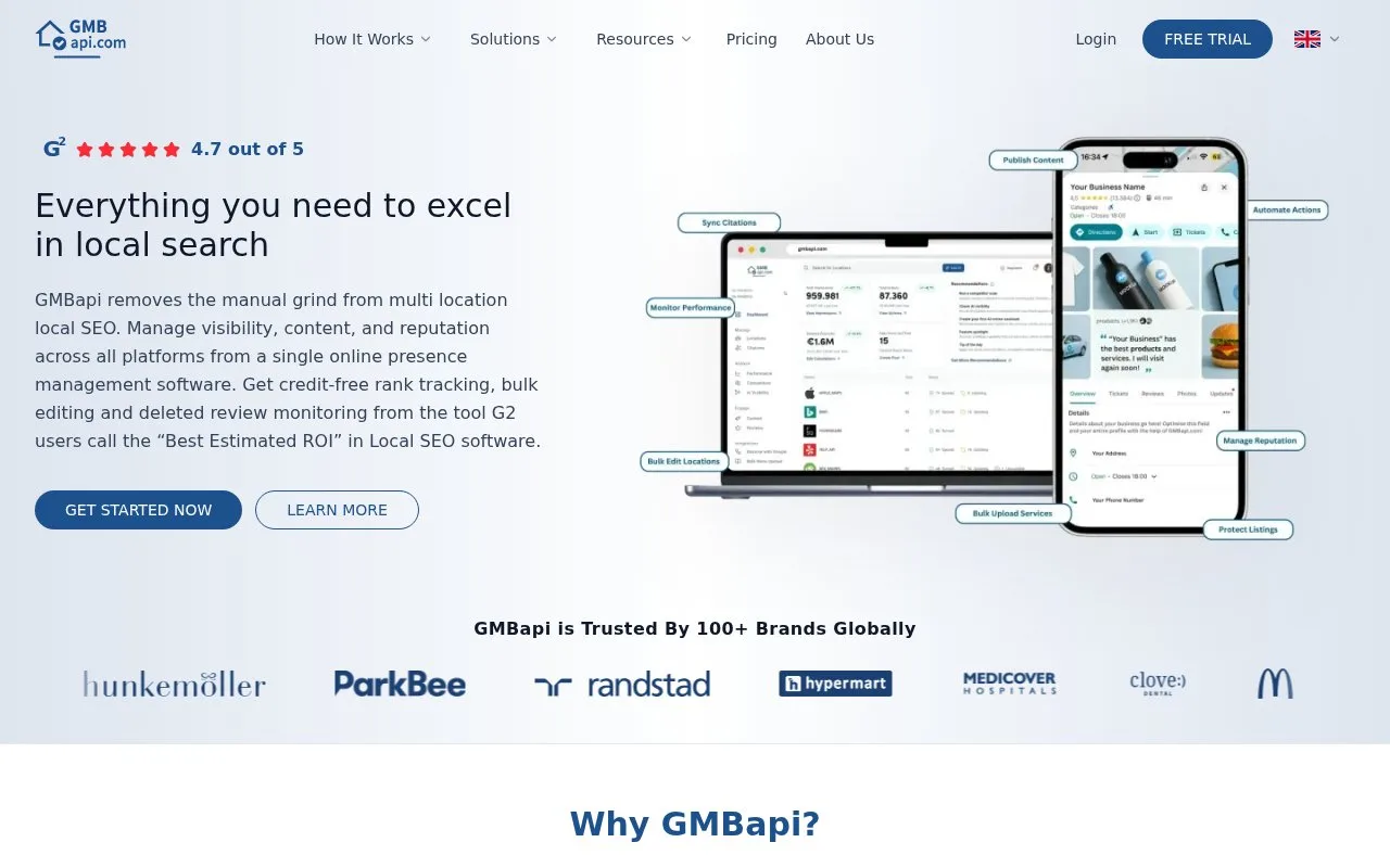 Screenshot of the GMBapi homepage