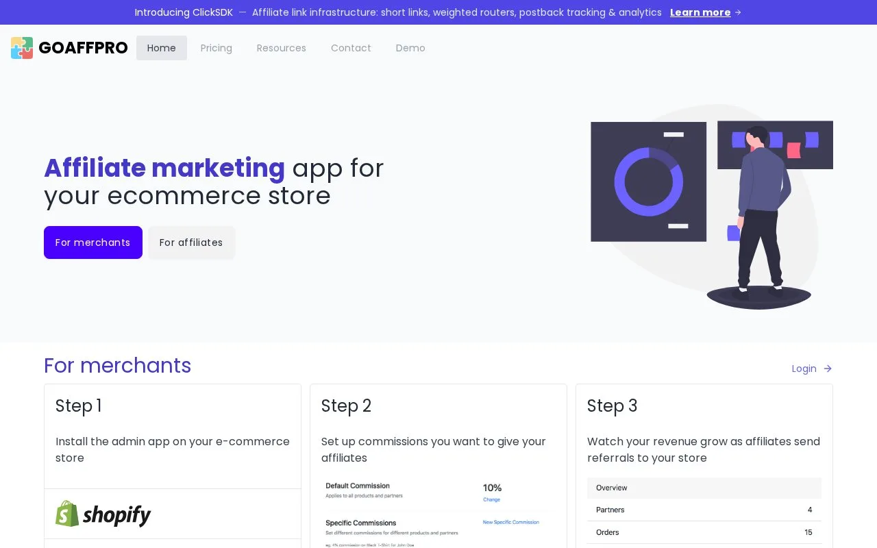 Screenshot of the GoAffPro homepage
