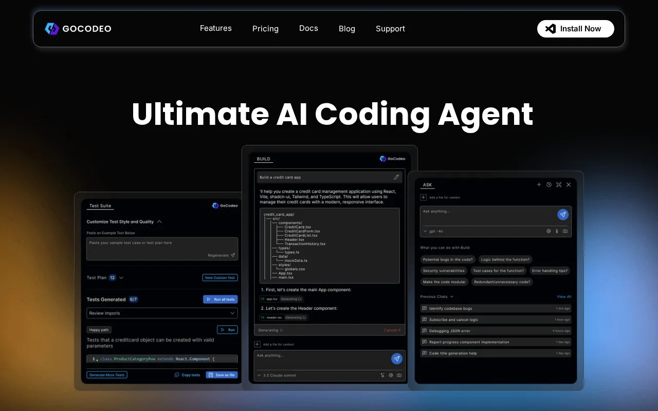 Screenshot of the GoCodeo homepage