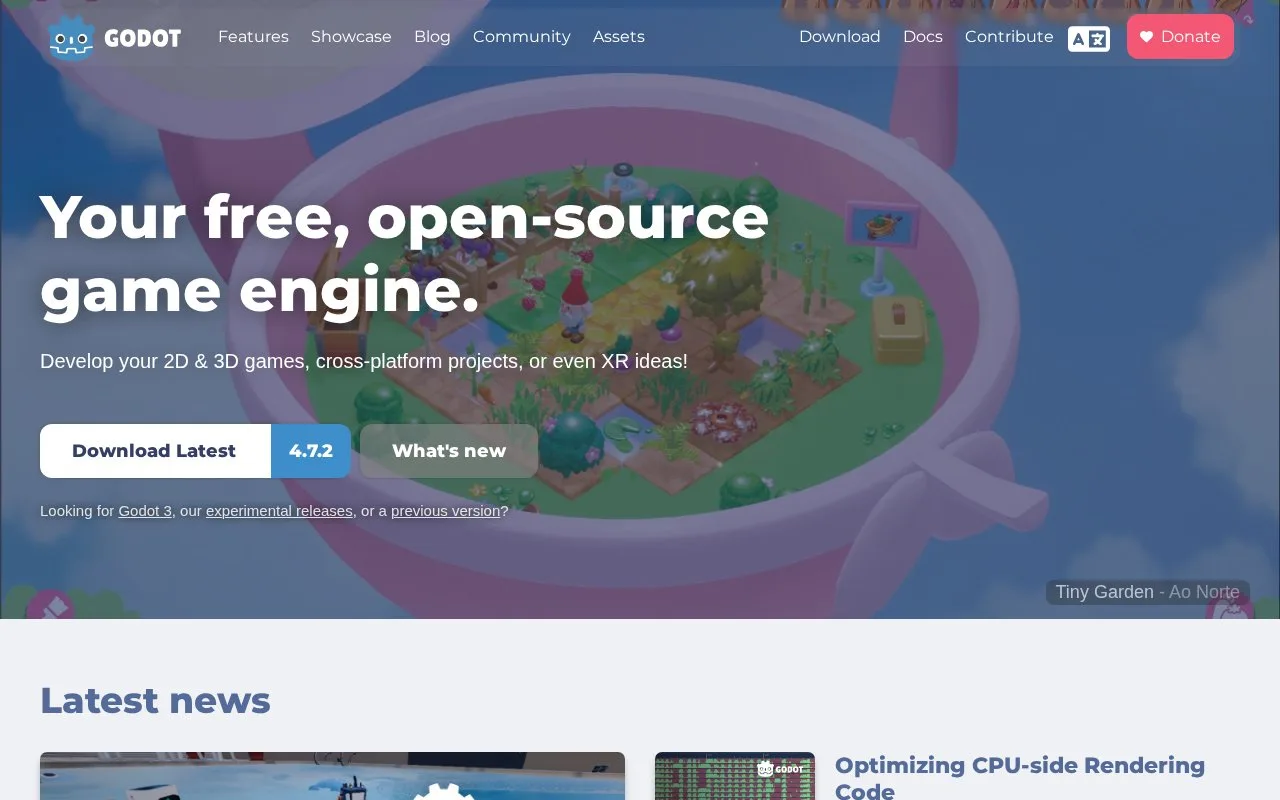 Screenshot of the Godot Engine homepage