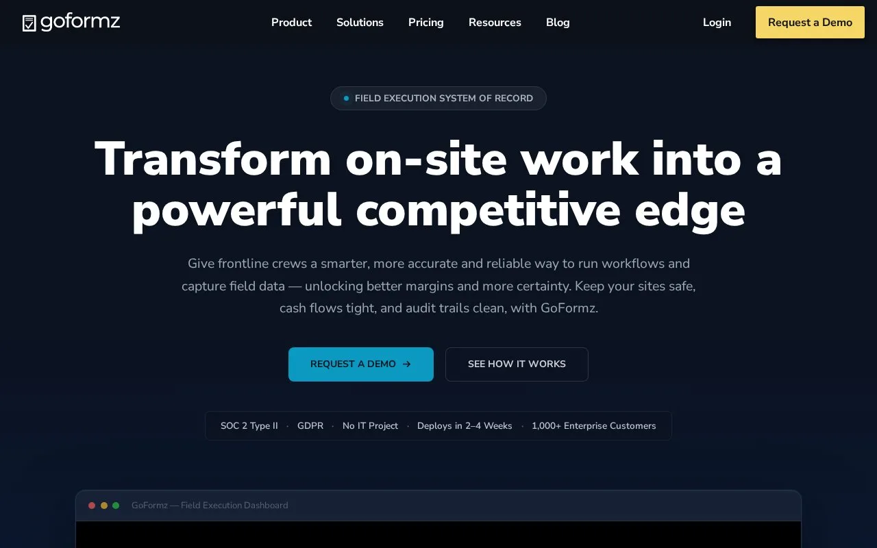 Screenshot of the GoFormz homepage