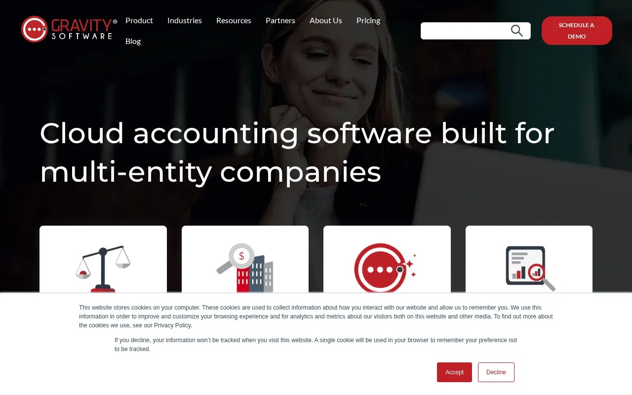 Screenshot of the Gravity Software homepage