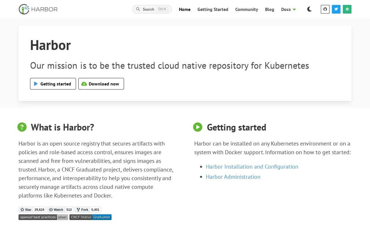 Screenshot of the Harbor homepage