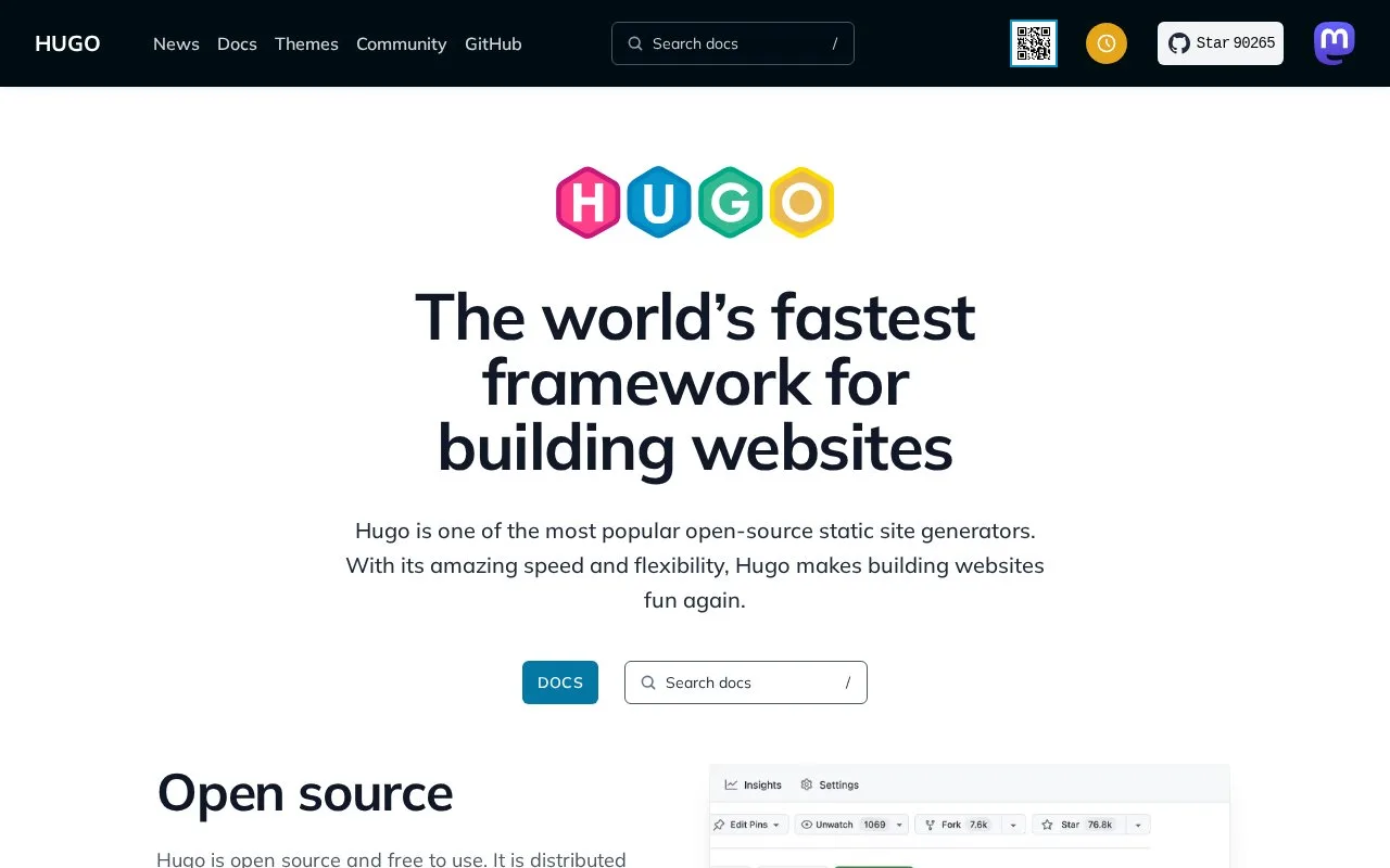 Screenshot of the Hugo homepage