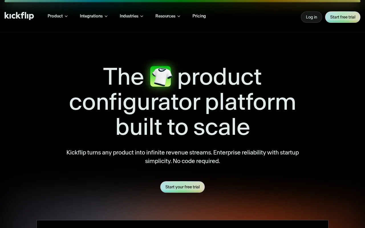 Screenshot of the Kickflip homepage