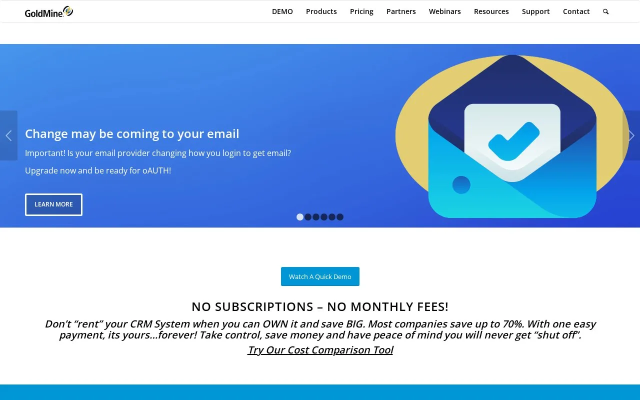 Screenshot of the GoldMine homepage