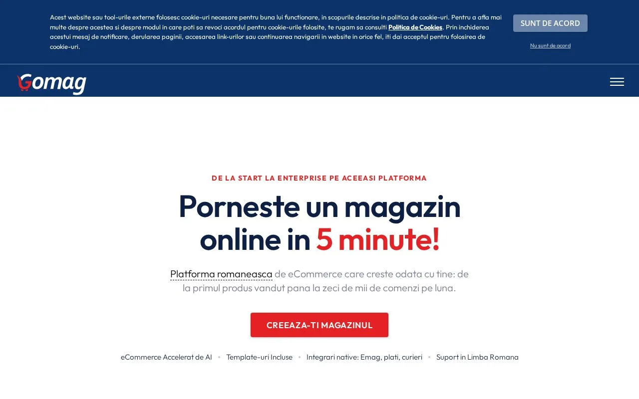 Screenshot of the Gomag homepage