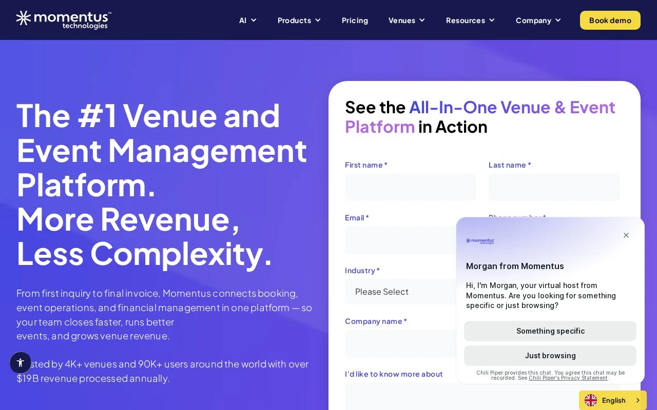 Screenshot of the Momentus homepage