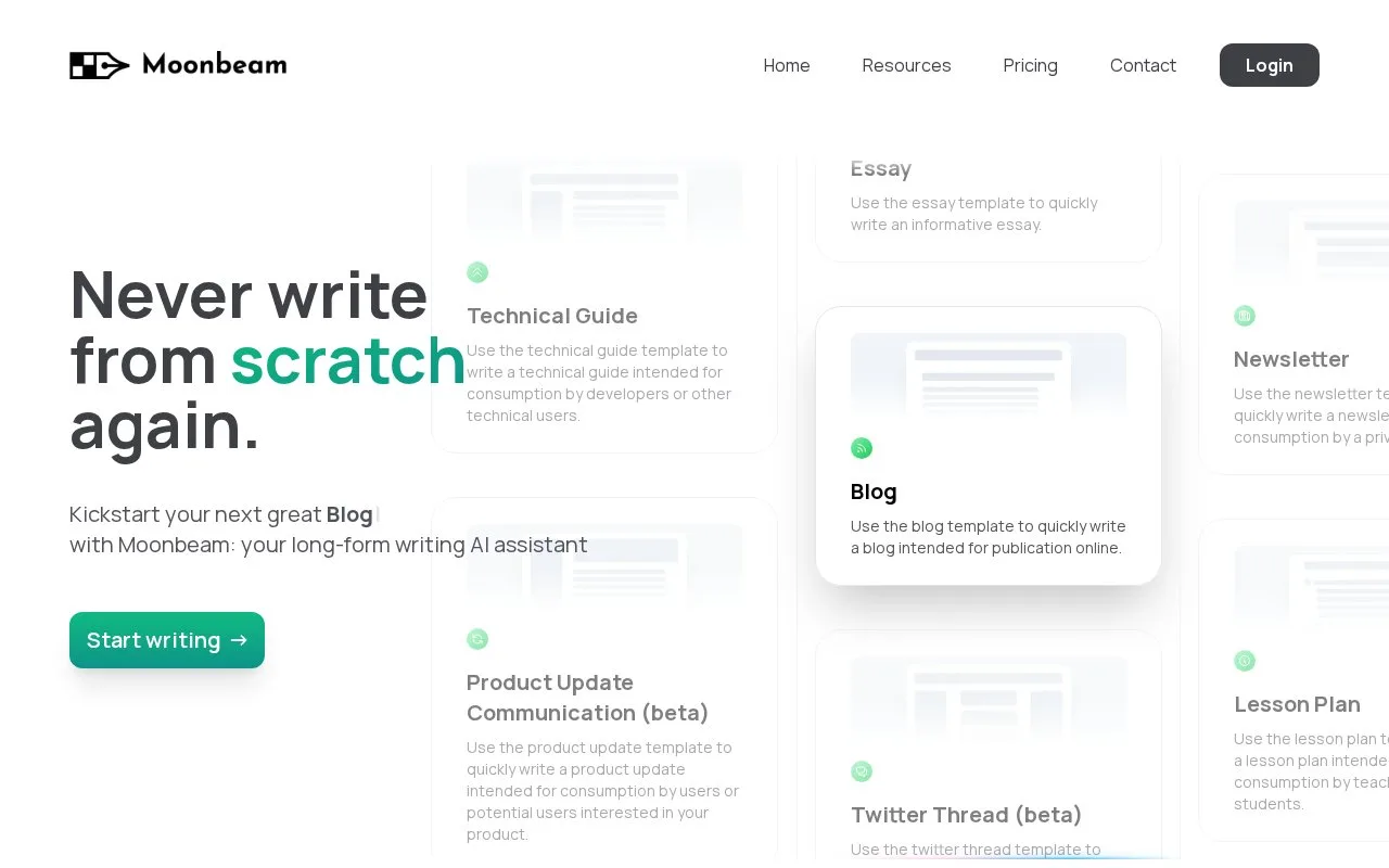Screenshot of the Moonbeam homepage