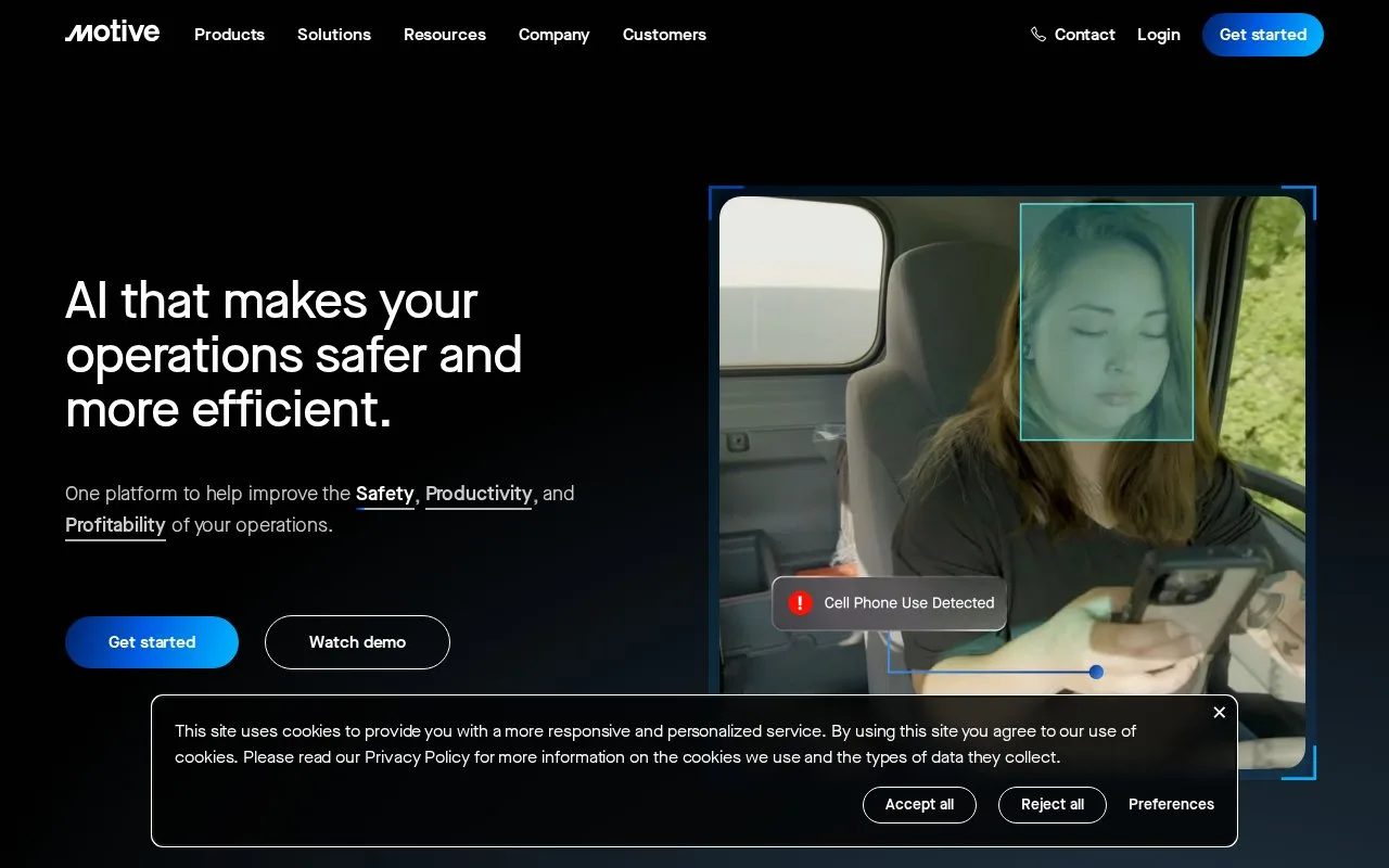 Screenshot of the Motive homepage