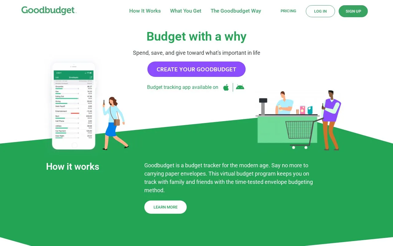 Screenshot of the Goodbudget homepage