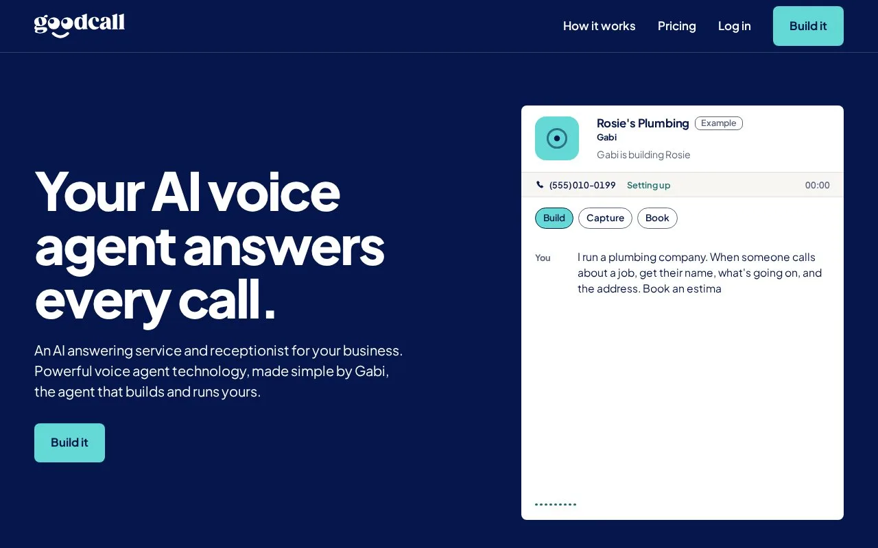 Screenshot of the Goodcall homepage