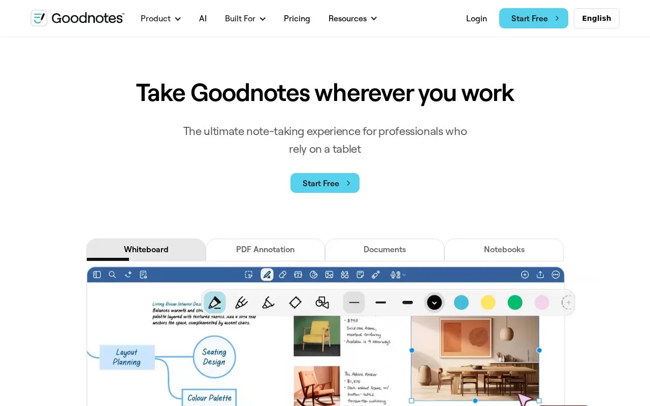 Screenshot of the Goodnotes homepage