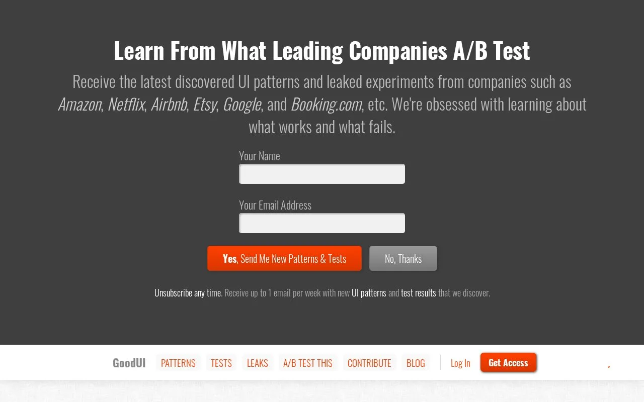 Screenshot of the GoodUI homepage