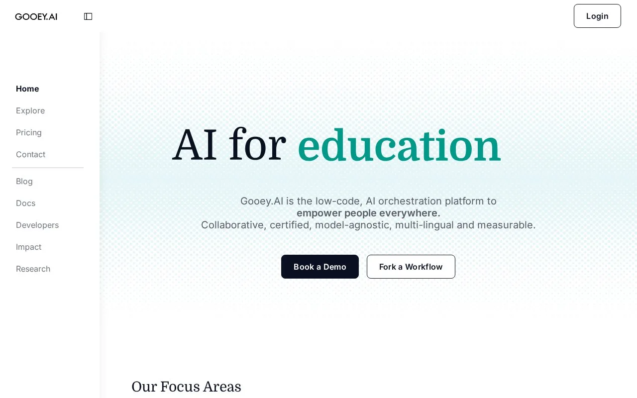 Screenshot of the Gooey.AI homepage