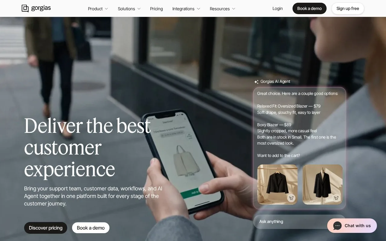 Screenshot of the Gorgias homepage