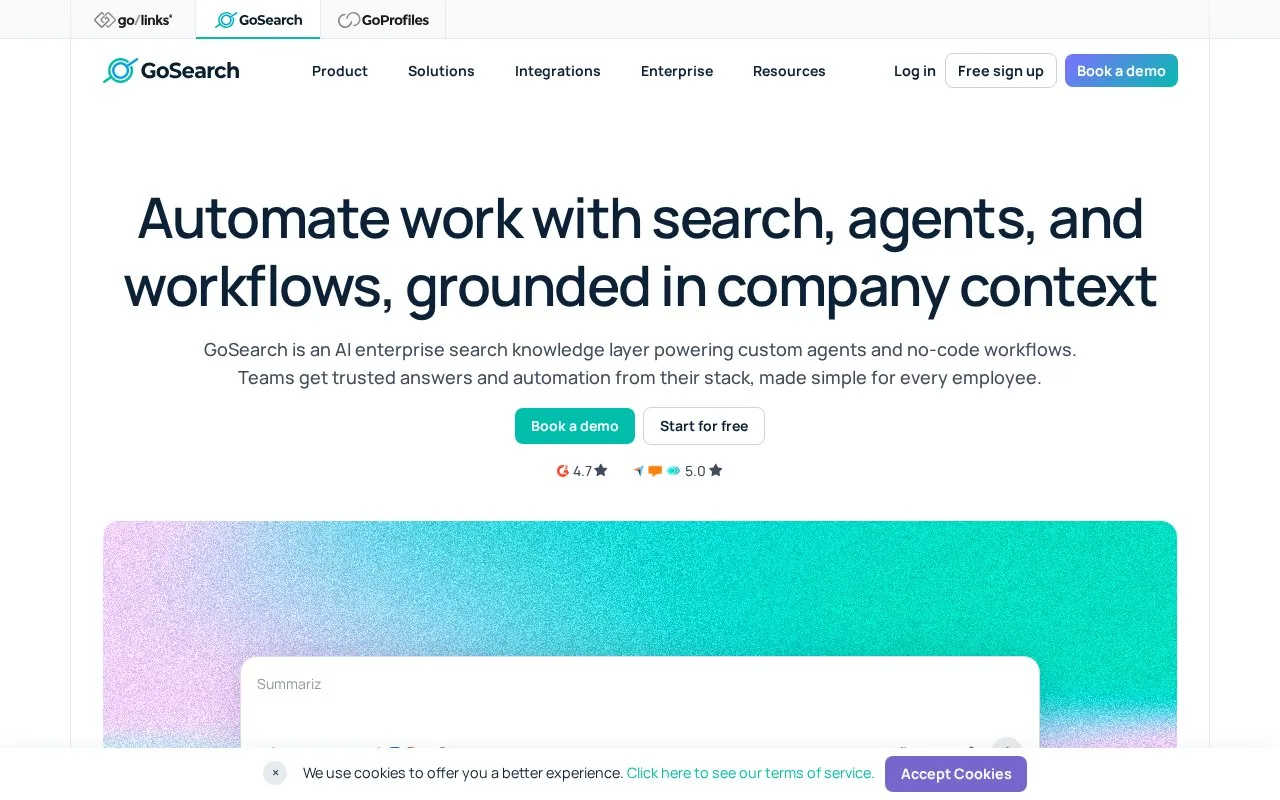 Screenshot of the GoSearch homepage