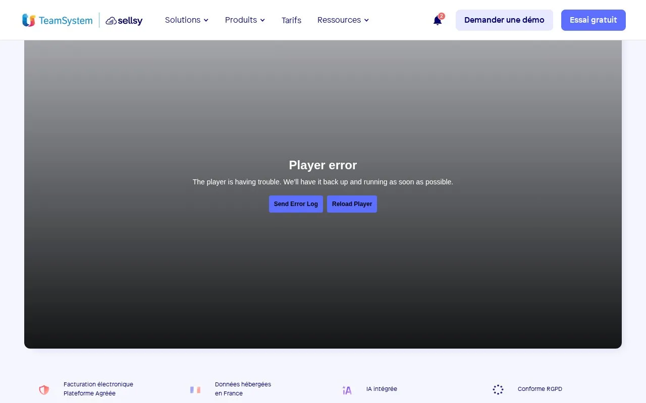 Screenshot of the Sellsy homepage